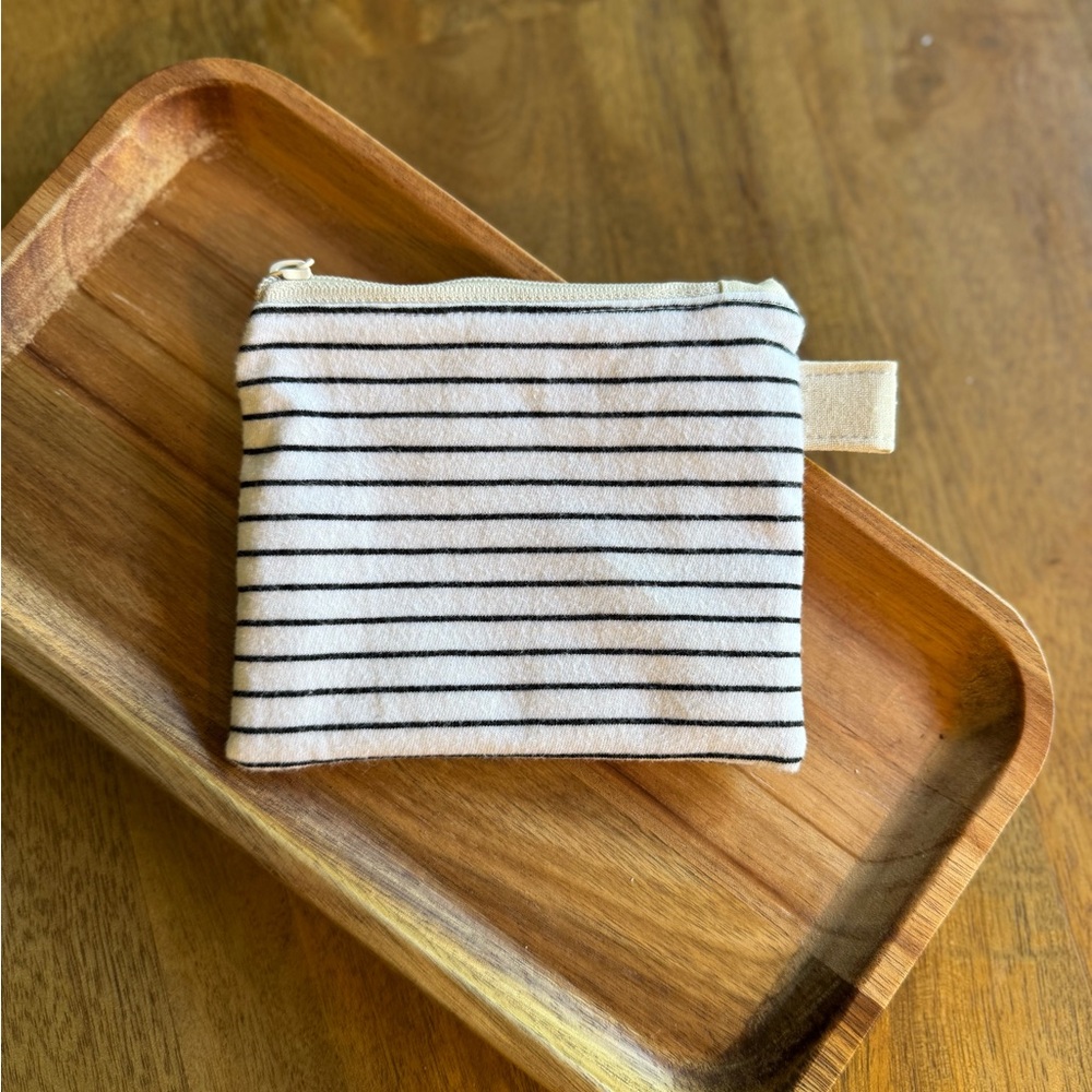 Handmade Striped Cream and Black Zipper Pouch Coin Purse